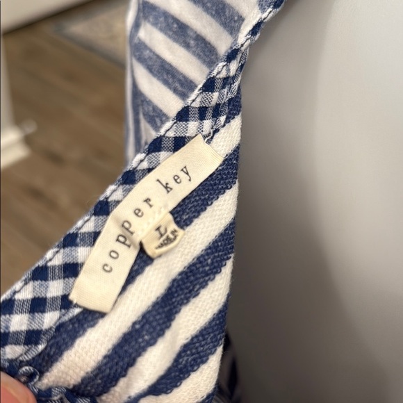 Copper Key Large Nautical Striped Blue and White Women's Lace Up Back Top - Picture 7 of 9